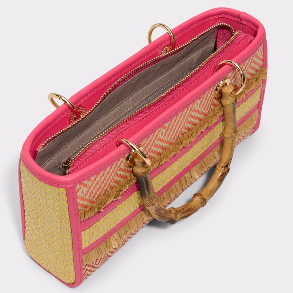 NWT Disco Retro Style Satchel Bag With Removable Crossbody Strap Pink Brown - Picture 2 of 5